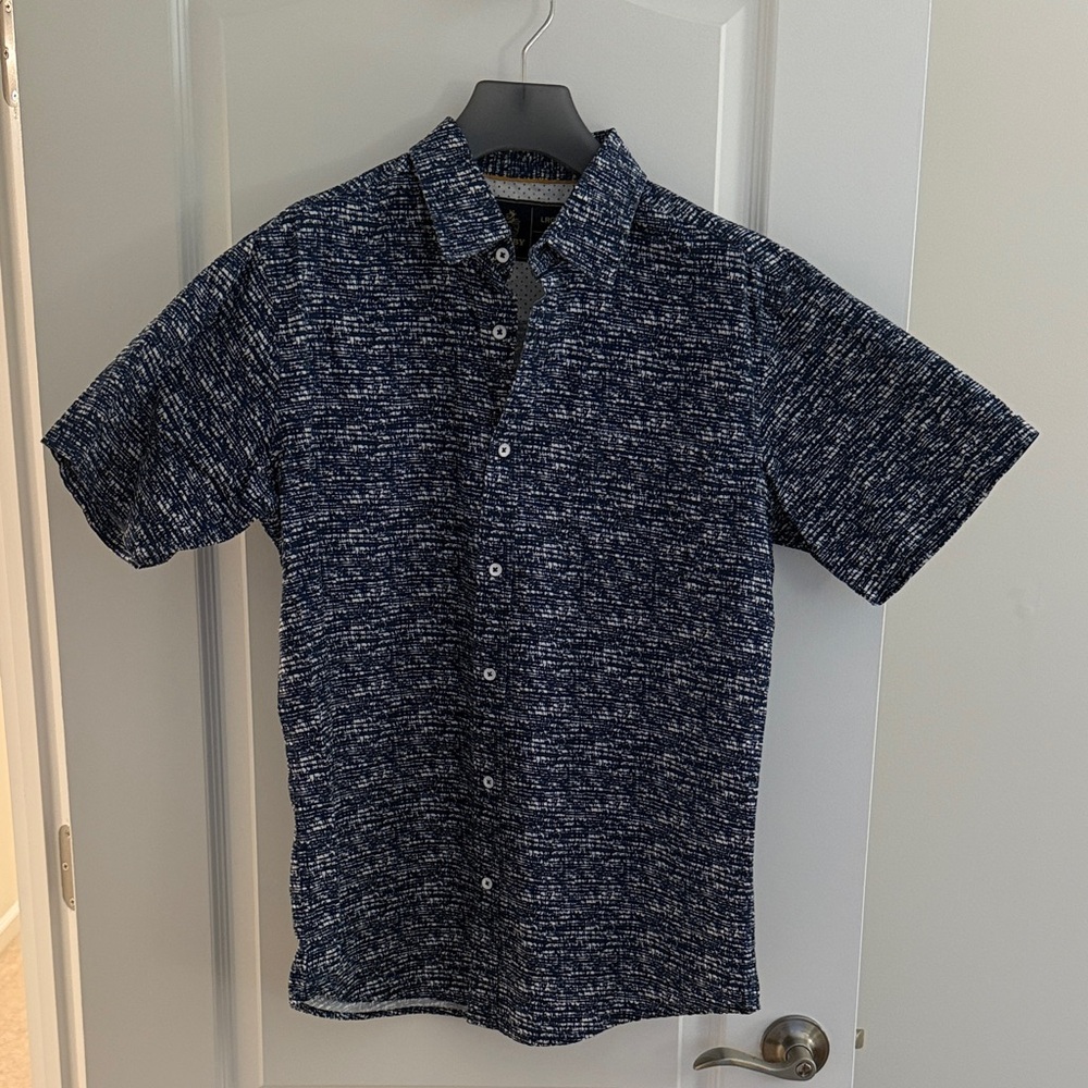 LRG Navy and White Textured Button Down Shirt